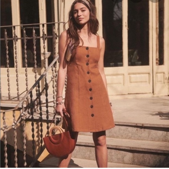 Sezane Dresses & Skirts - SÉZANE Jade Linen Button Dress in Caramel Brown